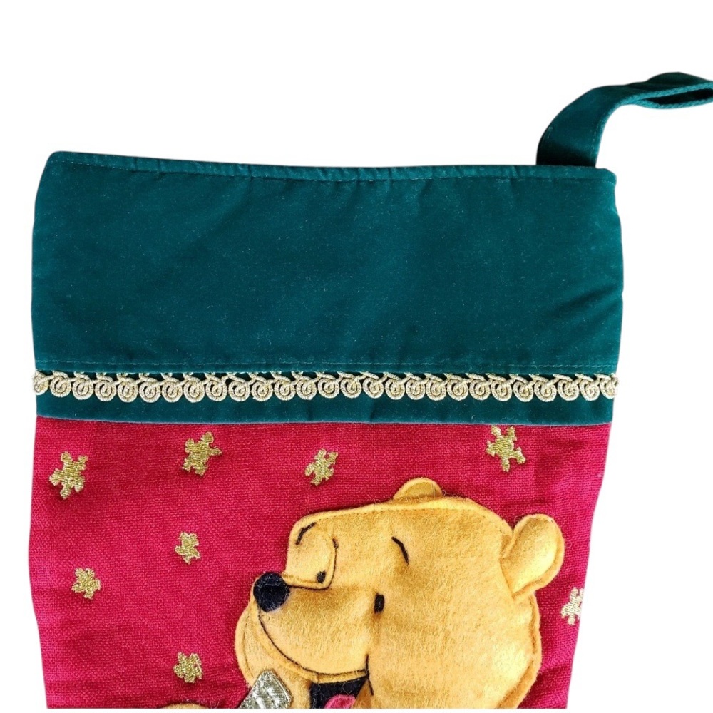 Vtg RARE HTF Disney Winnie The Pooh Bear Christmas Stocking Felt 3D Green red - Picture 10 of 14